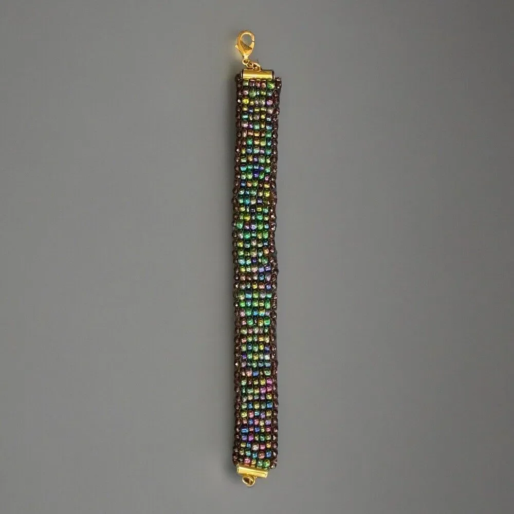 Artist Handmade Seed Bead Bracelet, Multicolor: Blues, Greens, Purples - Picture 5 of 6